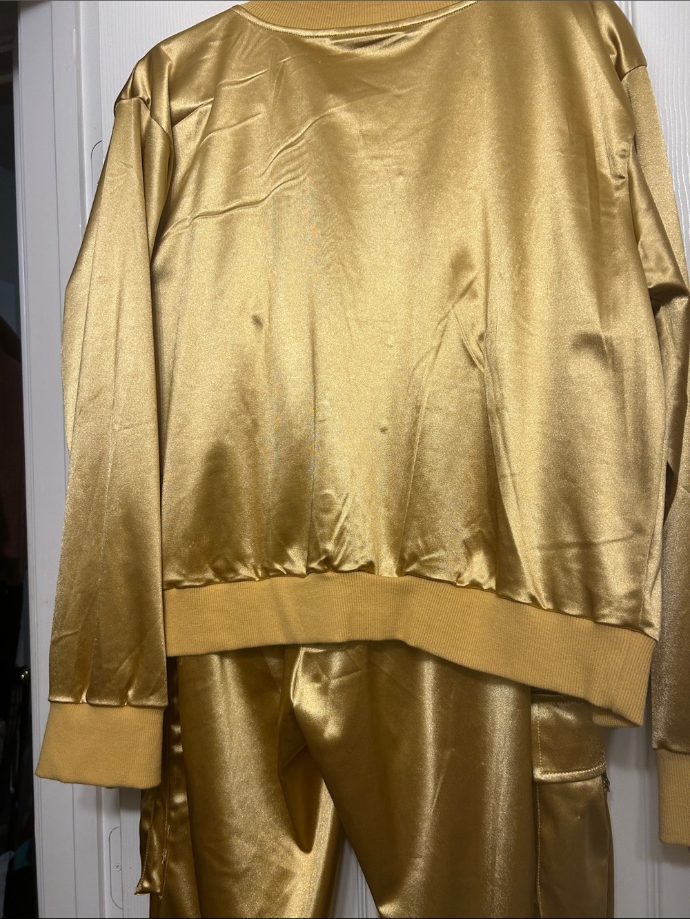 Ashley Stewart Metallic Gold Satin Cargo Pantsuit - Picture 6 of 6